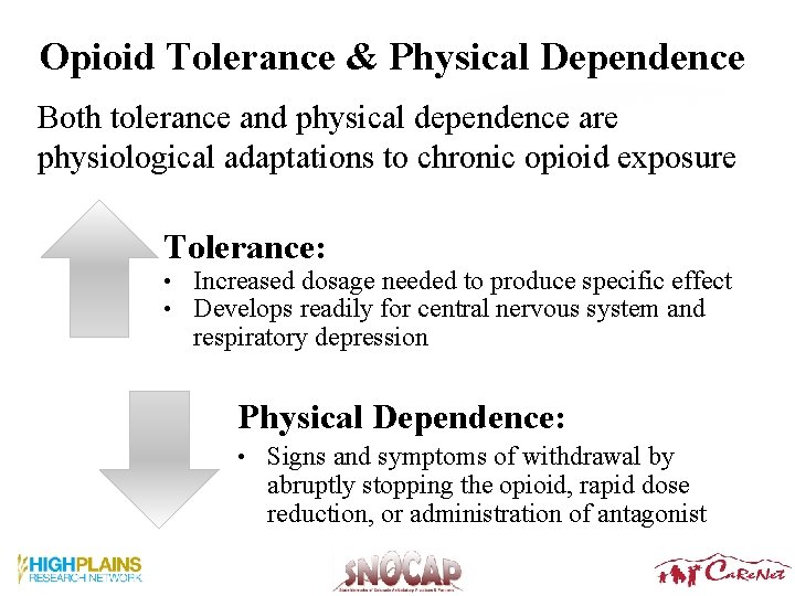 Opioid Tolerance & Physical Dependence Both tolerance and physical dependence are physiological adaptations to Opioid Tolerance & Physical Dependence Both tolerance and physical dependence are physiological adaptations to