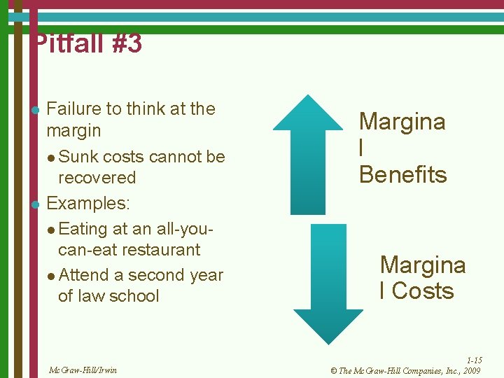 Pitfall #3 l l Failure to think at the margin l Sunk costs cannot