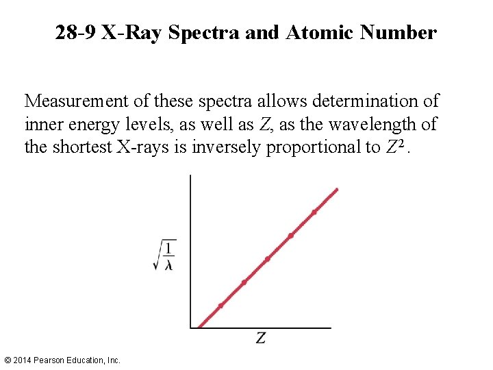 28 -9 X-Ray Spectra and Atomic Number Measurement of these spectra allows determination of