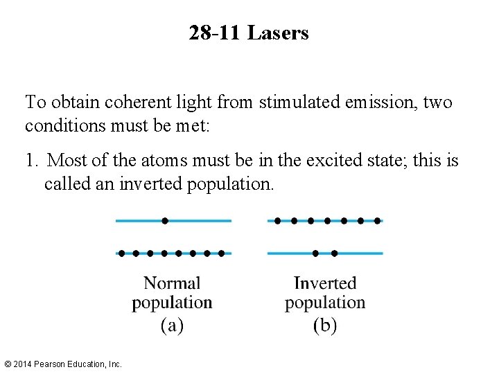 28 -11 Lasers To obtain coherent light from stimulated emission, two conditions must be