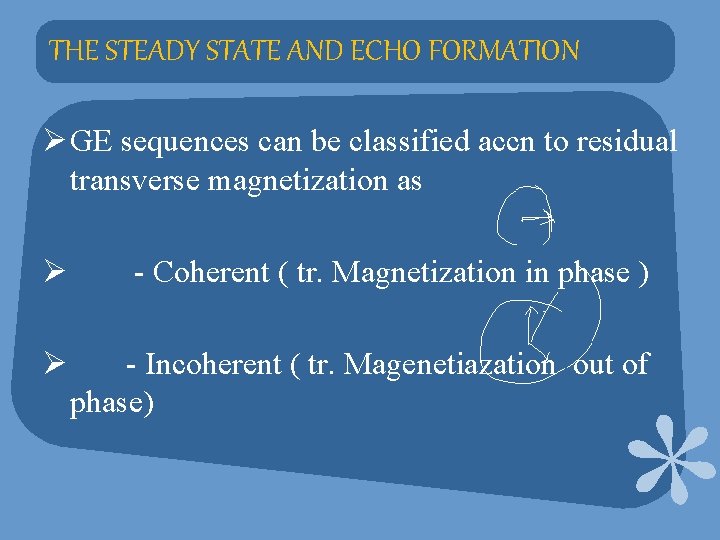 THE STEADY STATE AND ECHO FORMATION Ø GE sequences can be classified accn to