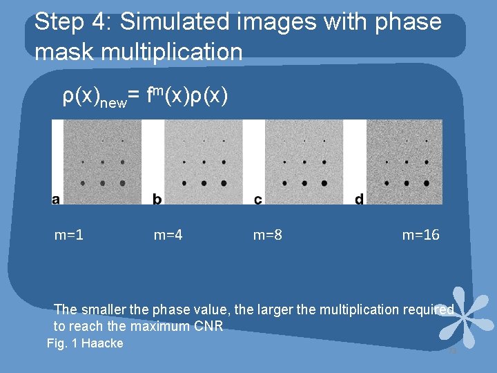 Step 4: Simulated images with phase mask multiplication ρ(x)new= fm(x)ρ(x) m=1 m=4 m=8 m=16