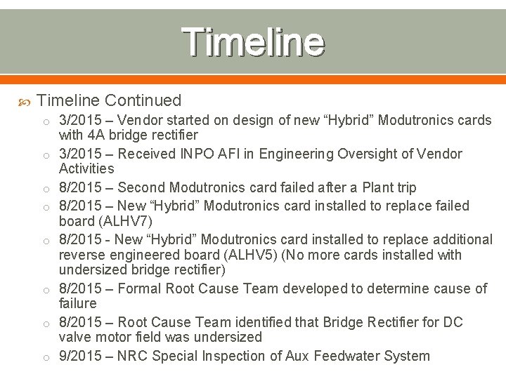 Timeline Continued o 3/2015 – Vendor started on design of new “Hybrid” Modutronics cards