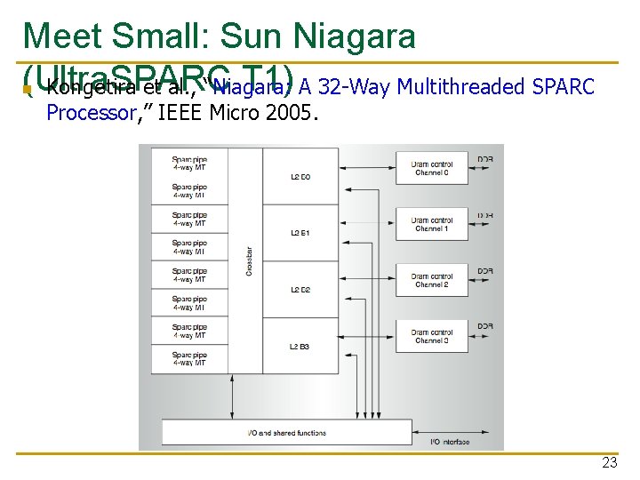 Meet Small: Sun Niagara (Ultra. SPARC T 1) n Kongetira et al. , “Niagara: