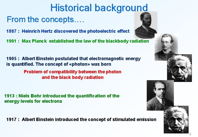 Historical background From the concepts…. 1887 : Heinrich Hertz discovered the photoelectric effect 1901