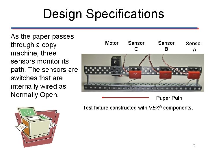 Design Specifications As the paper passes through a copy machine, three sensors monitor its