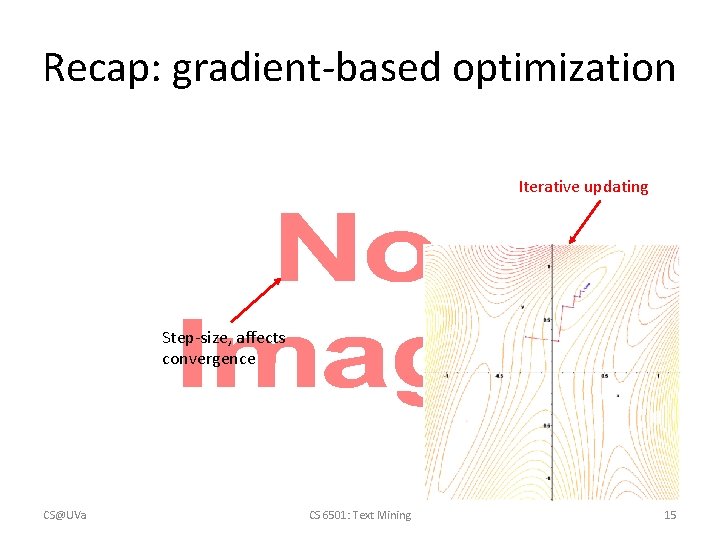 Recap: gradient-based optimization • Iterative updating Step-size, affects convergence CS@UVa CS 6501: Text Mining