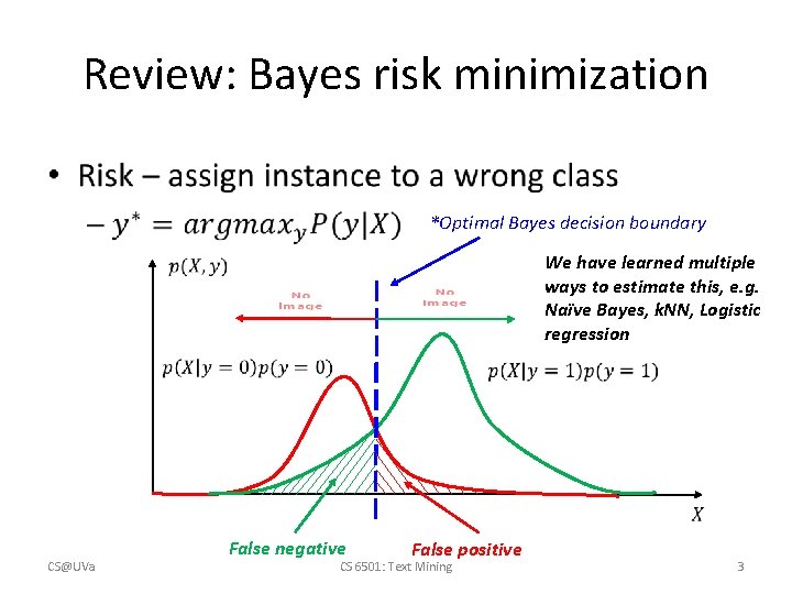 Review: Bayes risk minimization • *Optimal Bayes decision boundary We have learned multiple ways