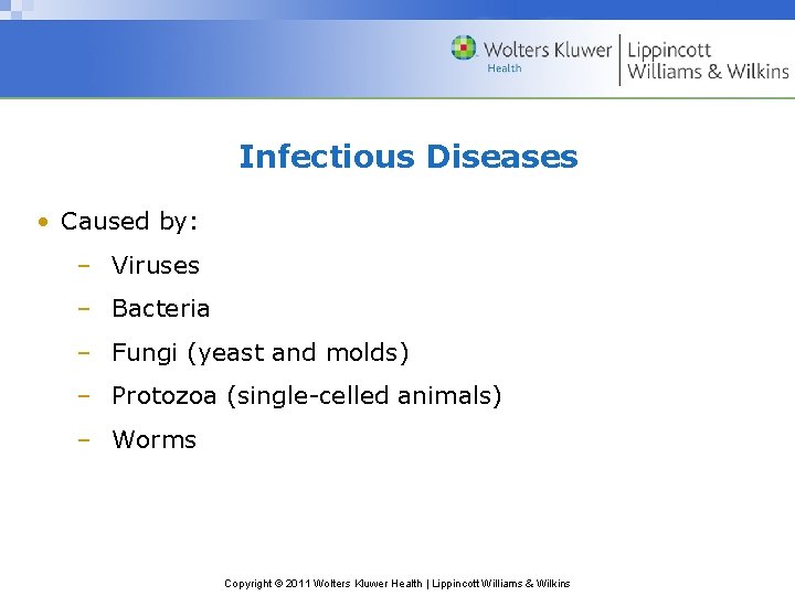 Infectious Diseases • Caused by: – Viruses – Bacteria – Fungi (yeast and molds)