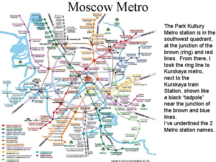 Moscow Metro ____ The Park Kultury Metro station is in the southwest quadrant, at