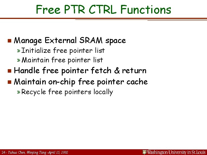 Free PTR CTRL Functions n Manage External SRAM space » Initialize free pointer list