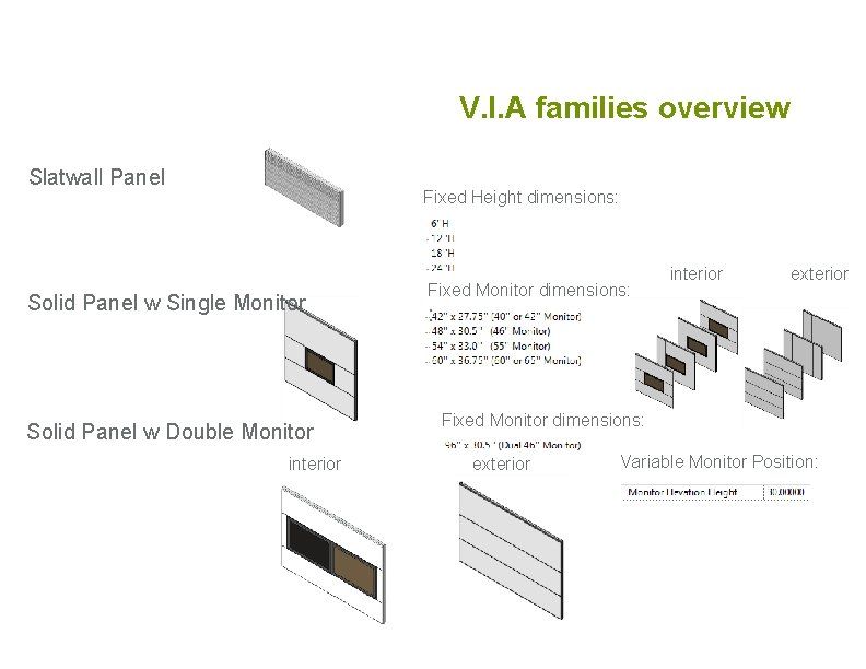 V. I. A families overview Slatwall Panel Fixed Height dimensions: Solid Panel w Single V. I. A families overview Slatwall Panel Fixed Height dimensions: Solid Panel w Single