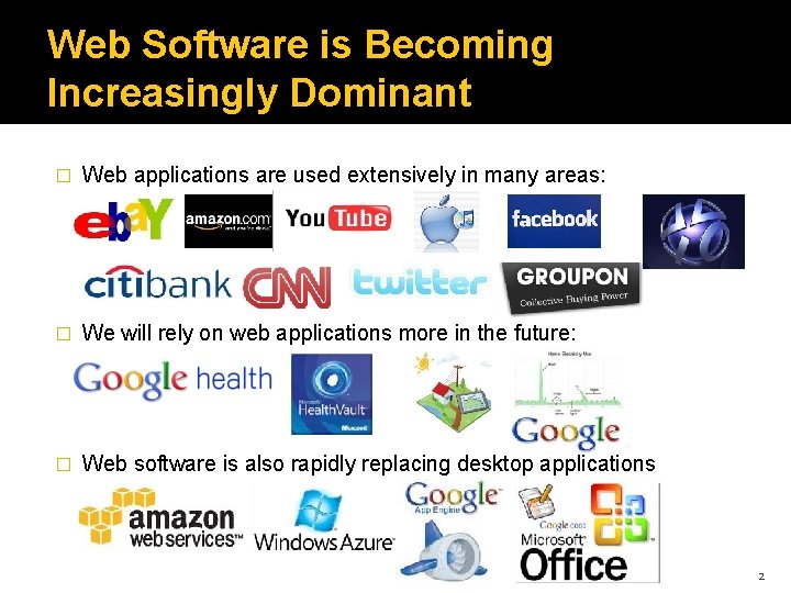 Web Software is Becoming Increasingly Dominant � Web applications are used extensively in many Web Software is Becoming Increasingly Dominant � Web applications are used extensively in many