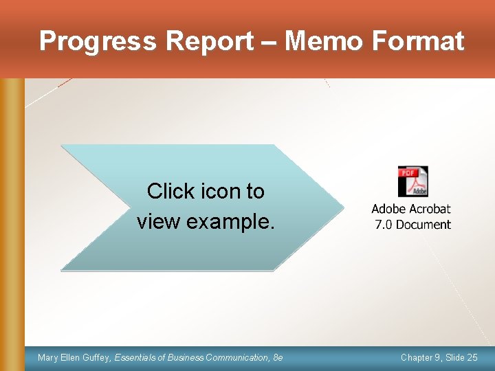 Progress Report – Memo Format Click icon to view example. Mary Ellen Guffey, Essentials