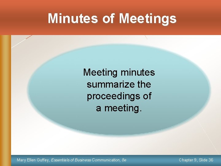 Minutes of Meetings Meeting minutes summarize the proceedings of a meeting. Mary Ellen Guffey,