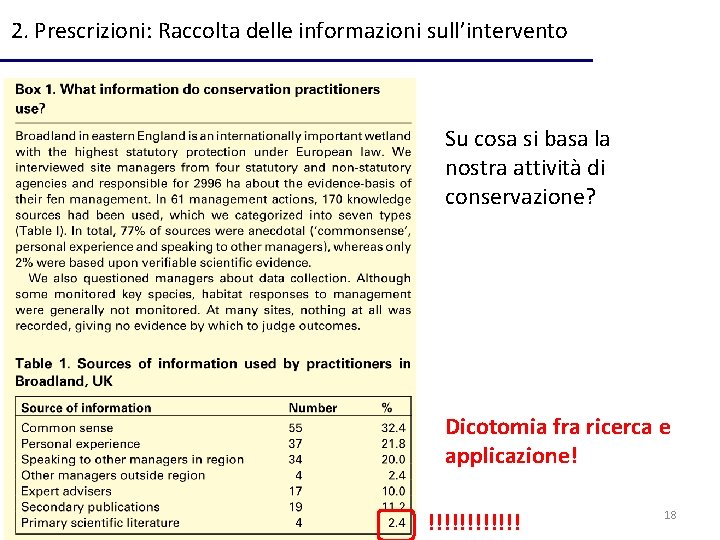 2. Prescrizioni: Raccolta delle informazioni sull’intervento Su cosa si basa la nostra attività di