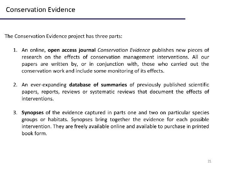 Conservation Evidence 21 