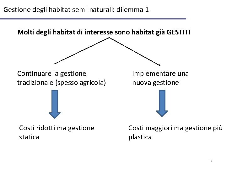 Gestione degli habitat semi-naturali: dilemma 1 Molti degli habitat di interesse sono habitat già