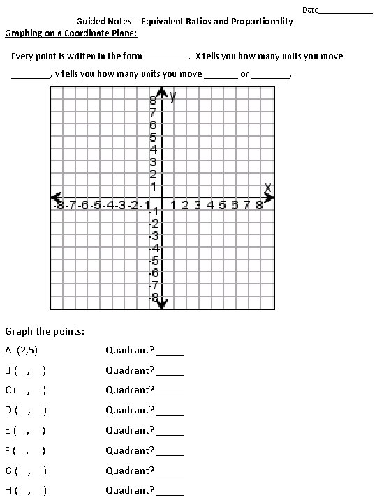 Date_______ Guided Notes – Equivalent Ratios and Proportionality Graphing on a Coordinate Plane: Every