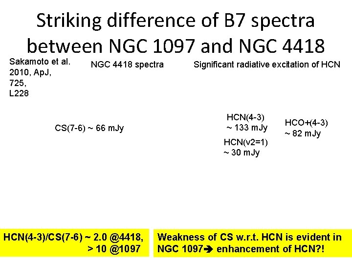 Striking difference of B 7 spectra between NGC 1097 and NGC 4418 Sakamoto et