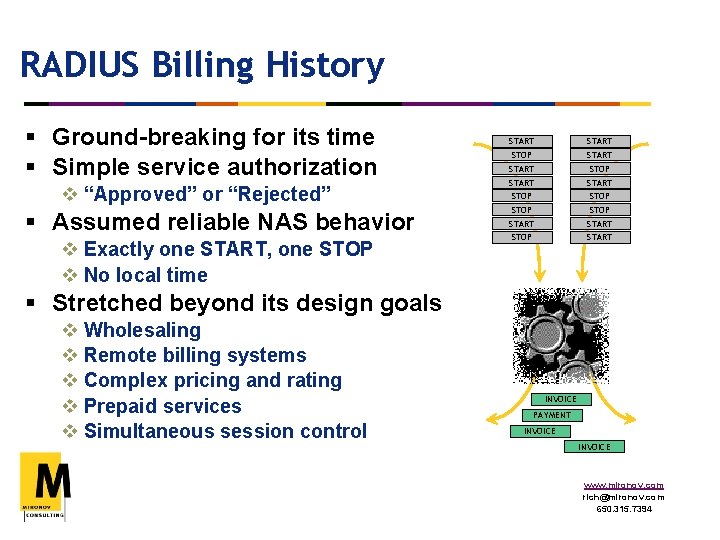 RADIUS Billing History § Ground-breaking for its time § Simple service authorization v “Approved”