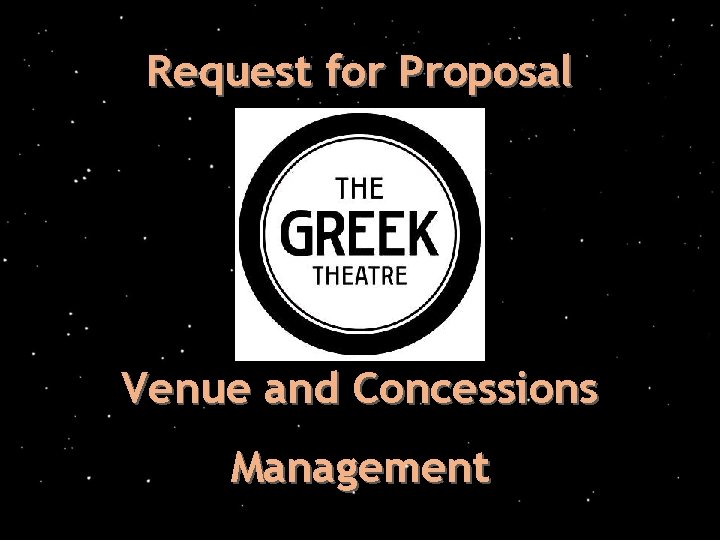 Request for Proposal Venue and Concessions Management 
