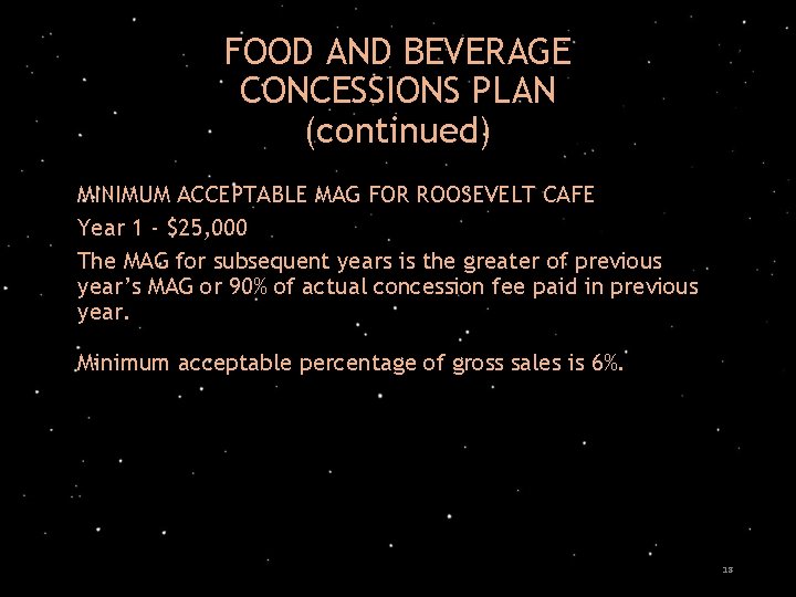 FOOD AND BEVERAGE CONCESSIONS PLAN (continued) MINIMUM ACCEPTABLE MAG FOR ROOSEVELT CAFE Year 1