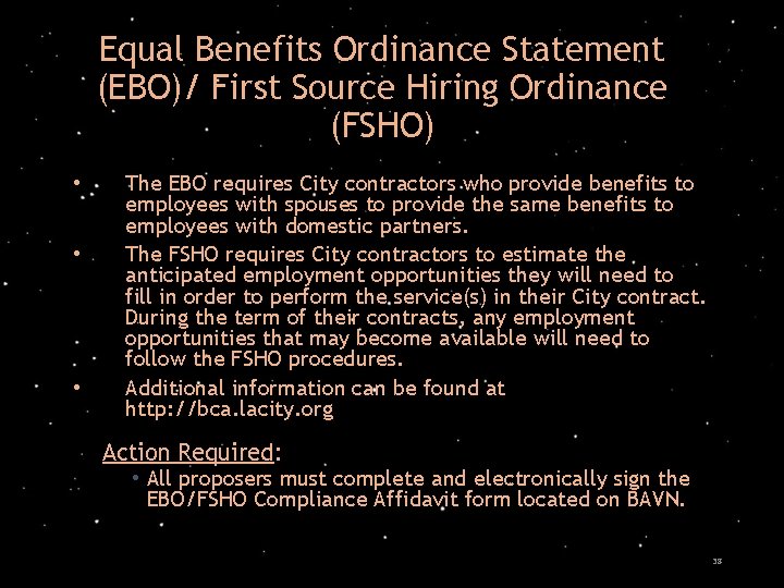 Equal Benefits Ordinance Statement (EBO)/ First Source Hiring Ordinance (FSHO) • • • The