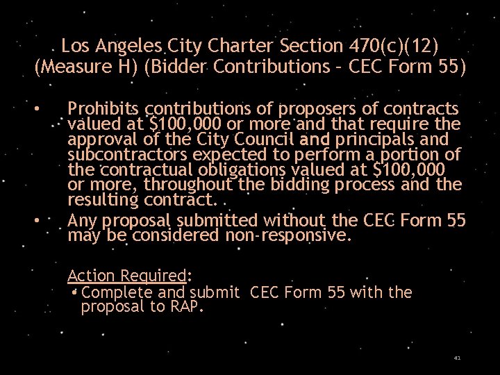 Los Angeles City Charter Section 470(c)(12) (Measure H) (Bidder Contributions – CEC Form 55)