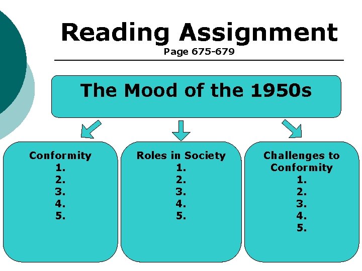 Reading Assignment Page 675 -679 The Mood of the 1950 s Conformity 1. 2.