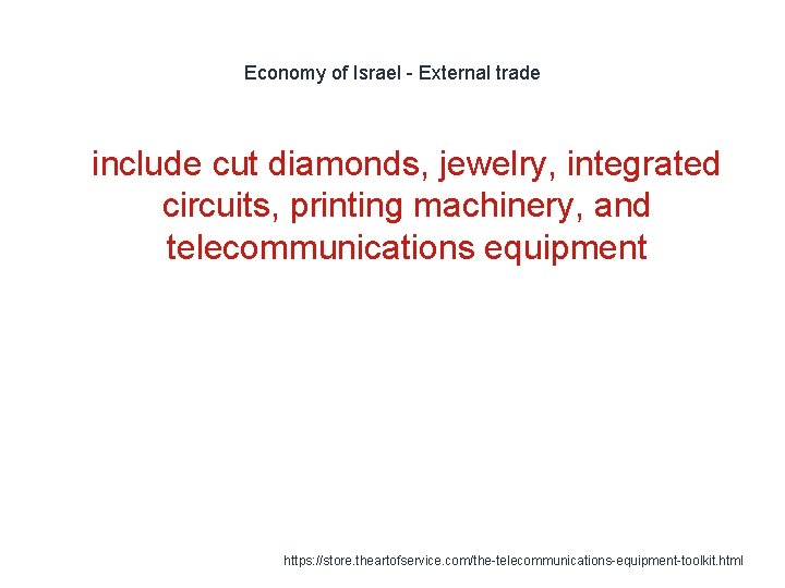 Economy of Israel - External trade 1 include cut diamonds, jewelry, integrated circuits, printing