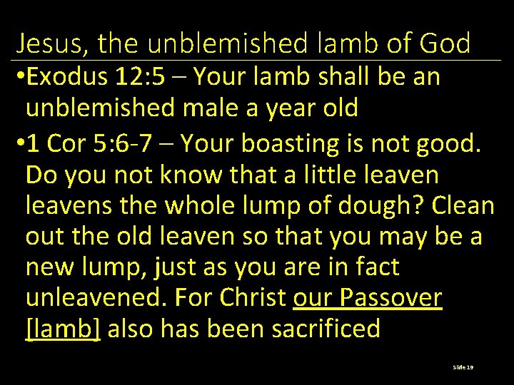 Jesus, the unblemished lamb of God • Exodus 12: 5 – Your lamb shall