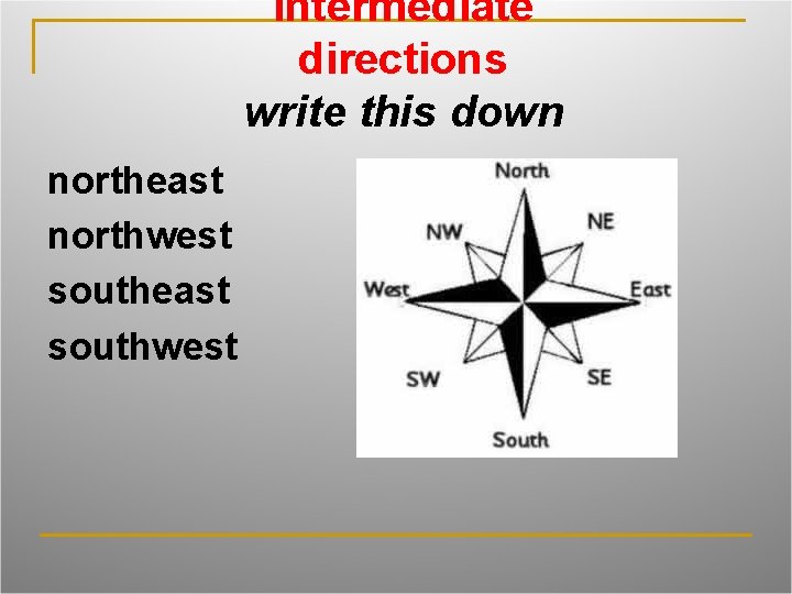 intermediate directions write this down northeast northwest southeast southwest 