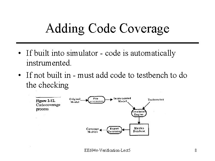 Adding Code Coverage • If built into simulator - code is automatically instrumented. • Adding Code Coverage • If built into simulator - code is automatically instrumented. •