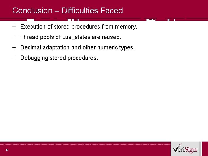 Conclusion – Difficulties Faced + Execution of stored procedures from memory. + Thread pools