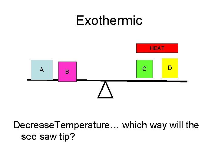 Exothermic HEAT A B C D Decrease. Temperature… which way will the see saw