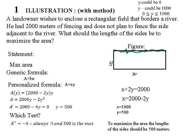  1 ILLUSTRATION : (with method) A landowner wishes to enclose a rectangular field