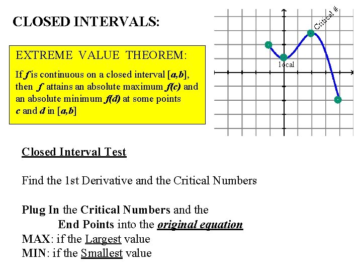 # l a c iti CLOSED INTERVALS: EXTREME VALUE THEOREM: If f is continuous