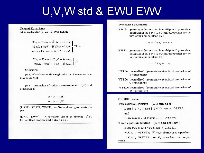 U, V, W std & EWU EWV 