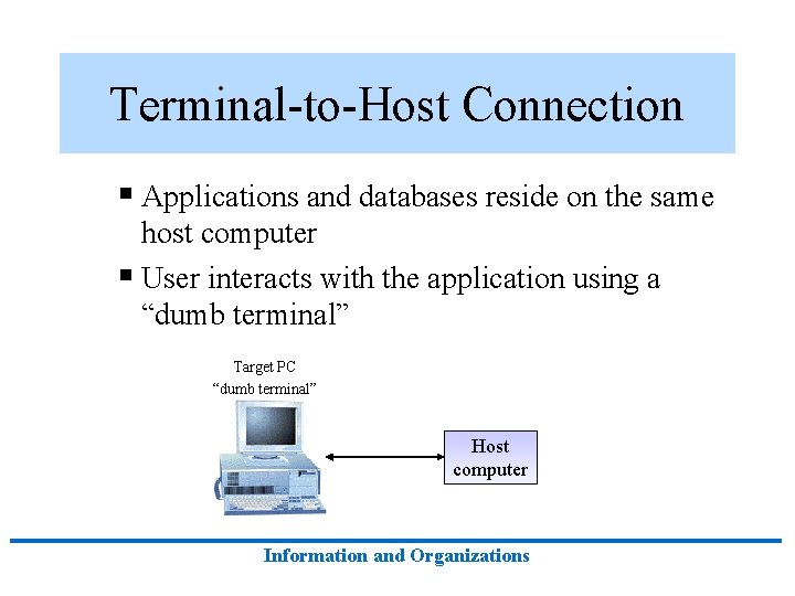 Terminal-to-Host Connection § Applications and databases reside on the same host computer § User