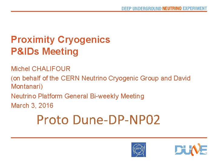 Proximity Cryogenics P&IDs Meeting Michel CHALIFOUR (on behalf of the CERN Neutrino Cryogenic Group