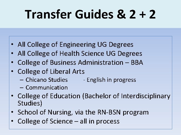 Transfer Guides & 2 + 2 • • All College of Engineering UG Degrees
