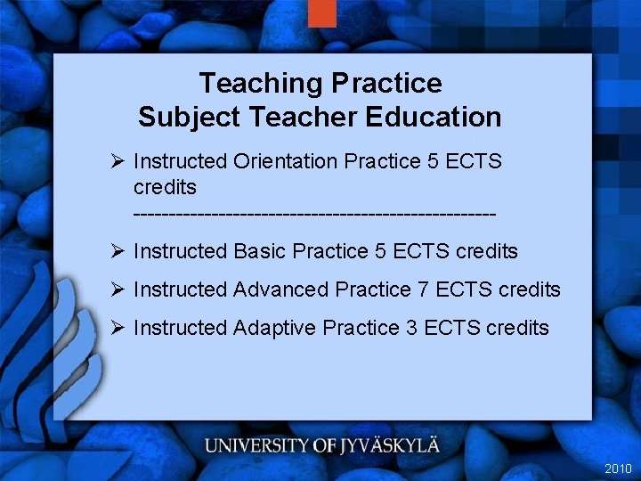 Teaching Practice Subject Teacher Education Ø Instructed Orientation Practice 5 ECTS credits -------------------------Ø Instructed