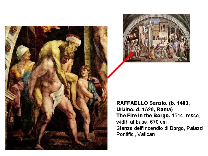 RAFFAELLO Sanzio. (b. 1483, Urbino, d. 1520, Roma) The Fire in the Borgo. 1514.