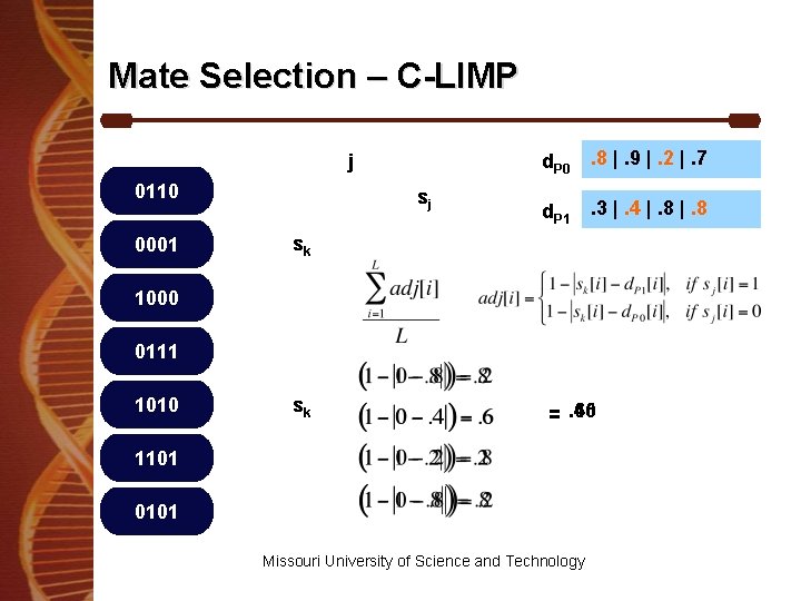 Mate Selection – C-LIMP j 0110 0001 sj d. P 0 . 8 |.