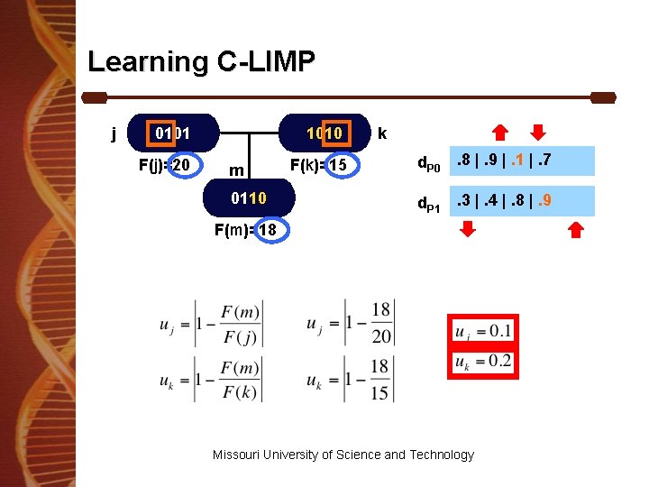 Learning C-LIMP j 0101 F(j)=20 1010 m 0110 F(k)=15 k d. P 0 .