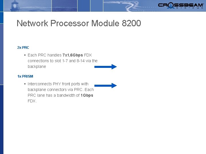 Network Processor Module 8200 2 x PRC § Each PRC handles 7 x 1,