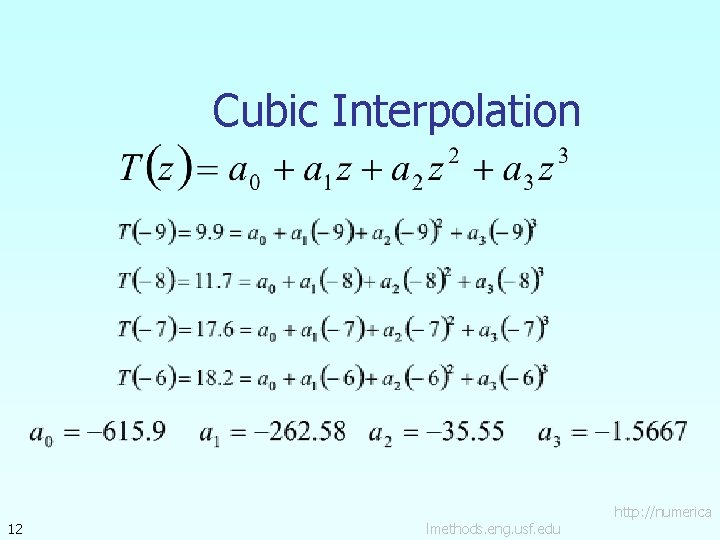 Cubic Interpolation 12 lmethods. eng. usf. edu http: //numerica 