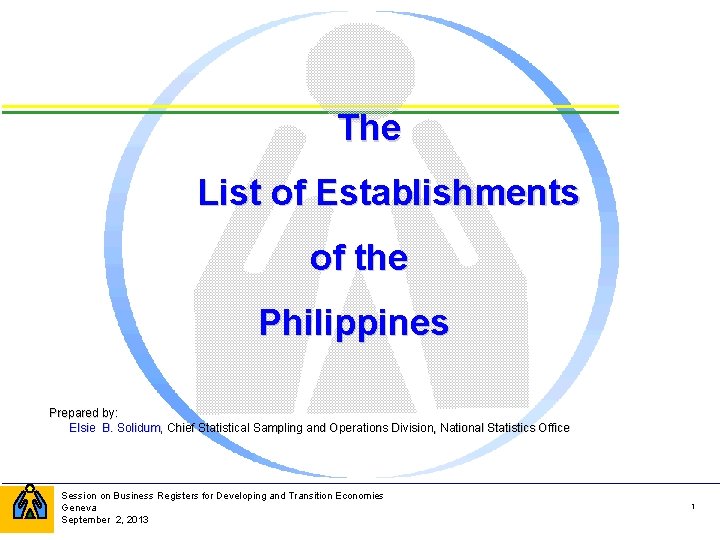 The List of Establishments of the Philippines Prepared by: Elsie B. Solidum, Chief Statistical