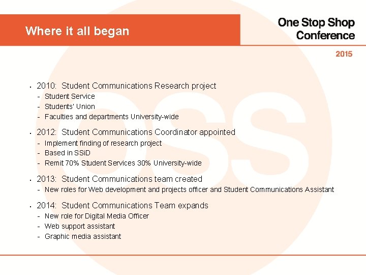 Where it all began • 2010: Student Communications Research project - Student Service -